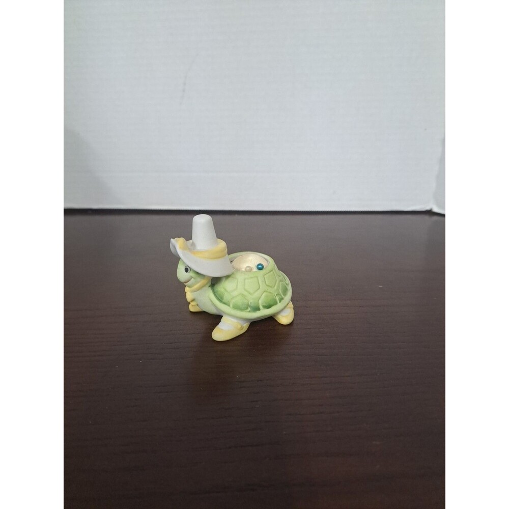1980 Lefton Porcelain Bisque Turtle Pin Cushion No Thimble Hat